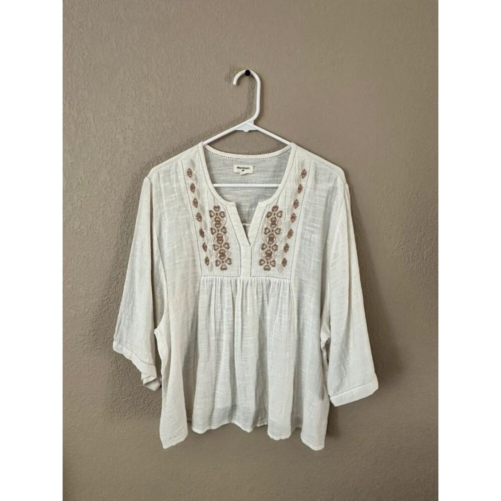 World Market Women's Boho Peasant Embroidered Cotton Shirt Size S or M